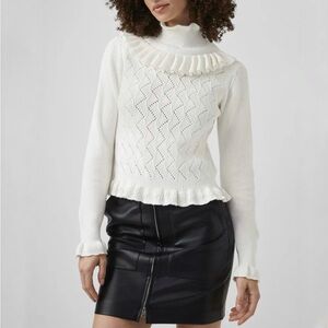 French Connection Kamilla Mozart Ruffle Cropped Sweater Ivory Large
